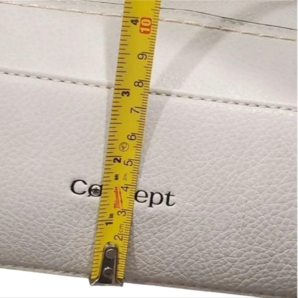 Born Concept Large Shoulder Tote Hobo Bag White Vegan Leather 3 Compartment - Picture 9 of 10